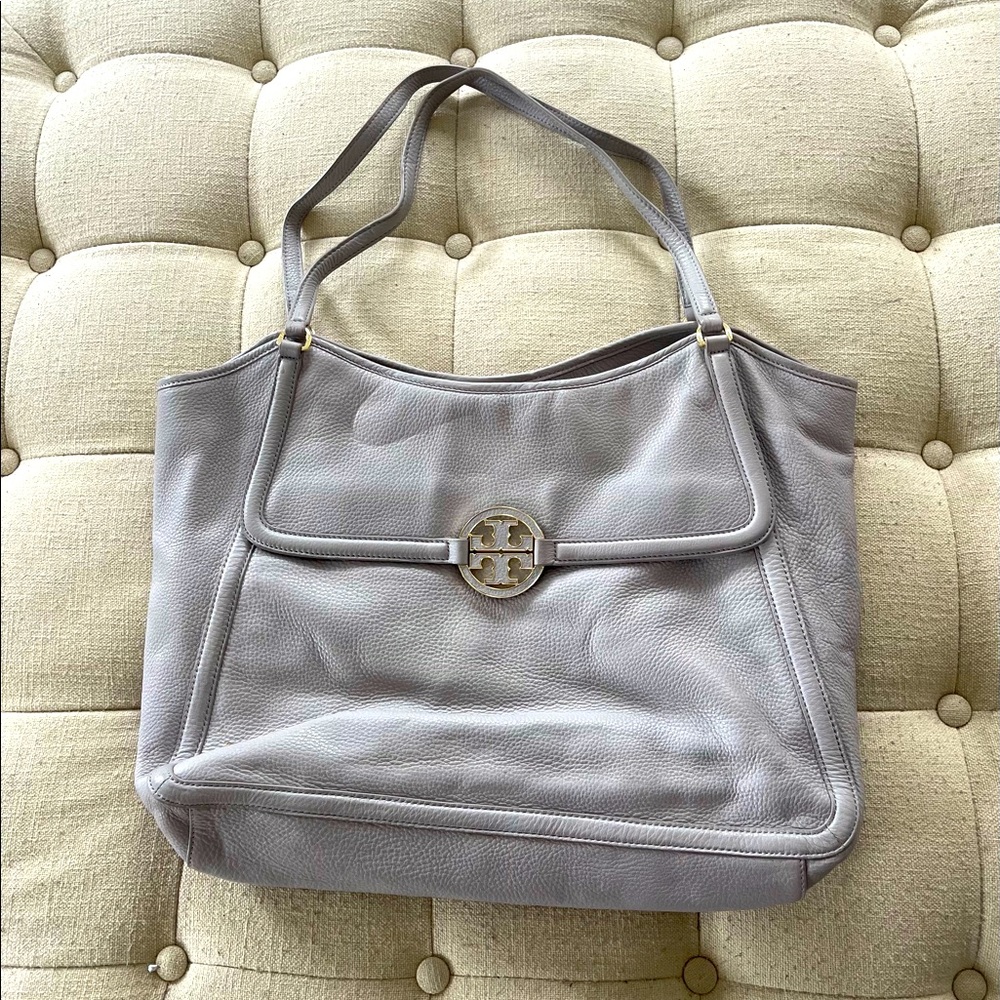 Tory Burch light grey leather tote